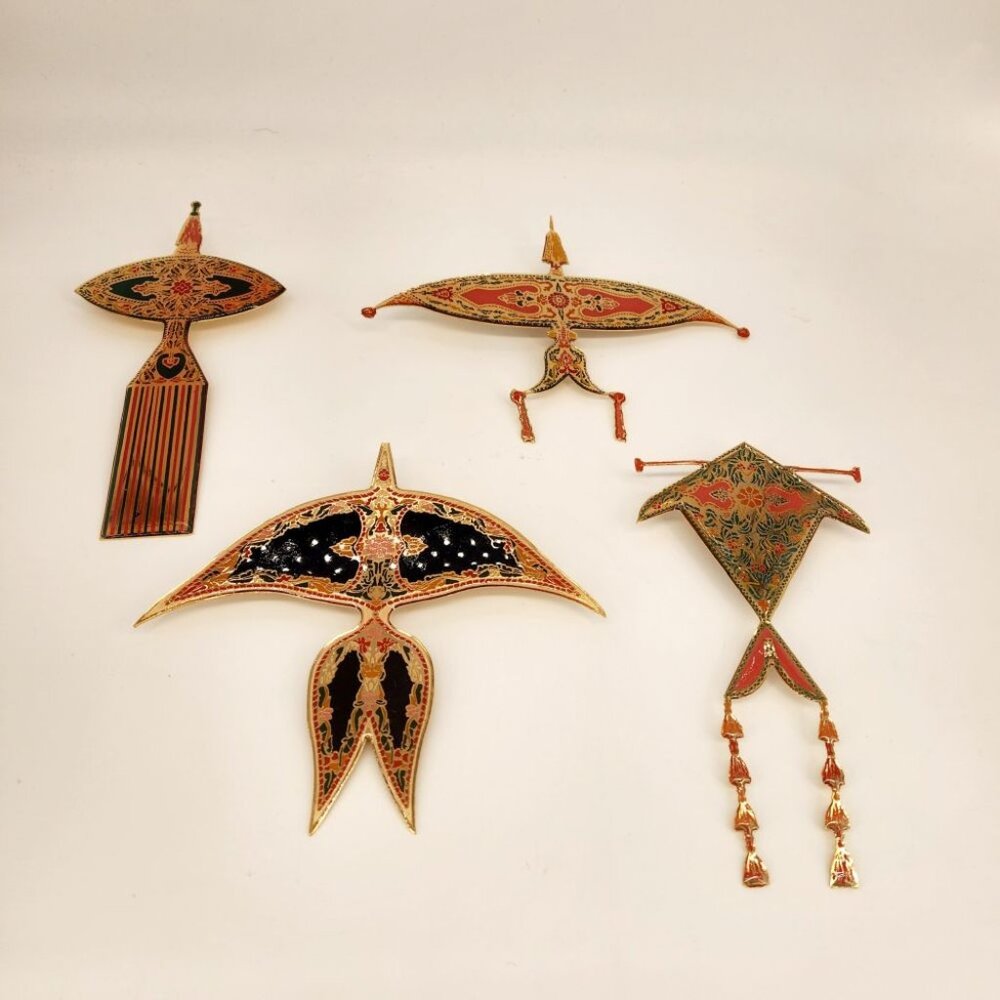 4 Deco Models of Wau Kikik (Malaysian Kites) - About 6" Each